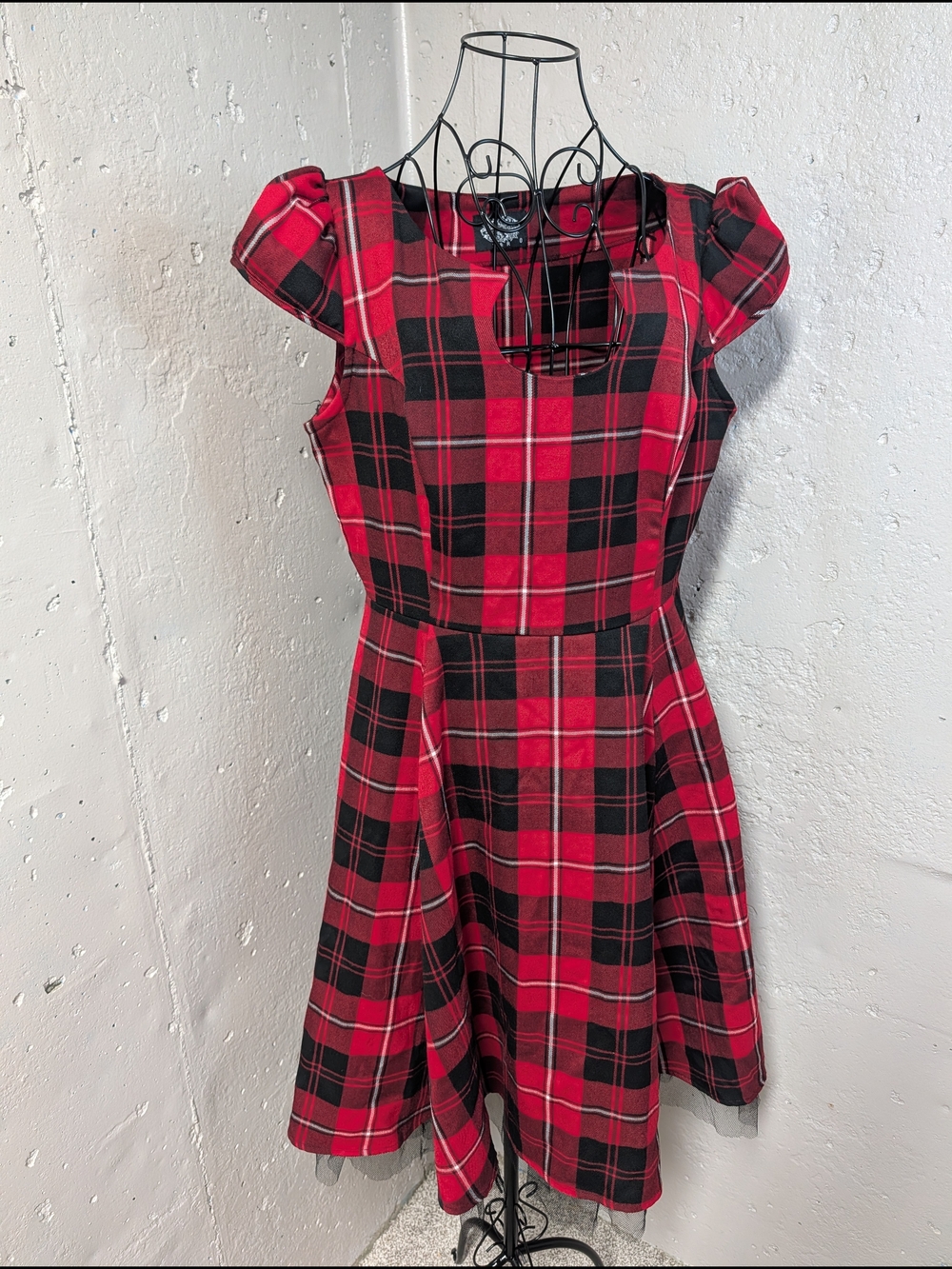 Hearts & Roses Red Tartan Plaid Fit & Flare Dress Punk Goth Pinup Rockabilly